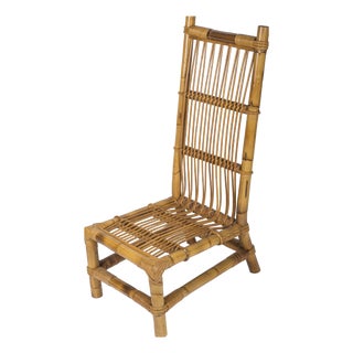 Low French Rattan Chair by Adrien Audoux and Frida Minnet, 1950s For Sale