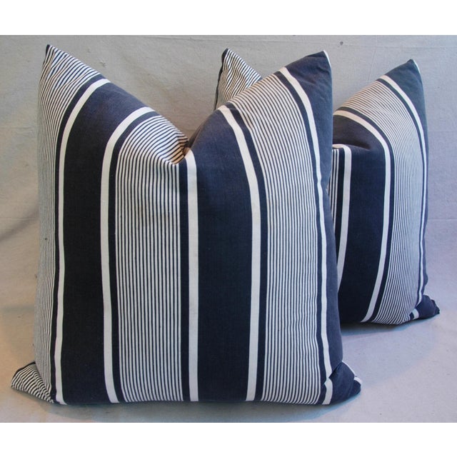 25" French Stripe Ticking Fabric Down and Feather Pillows Pair Chairish