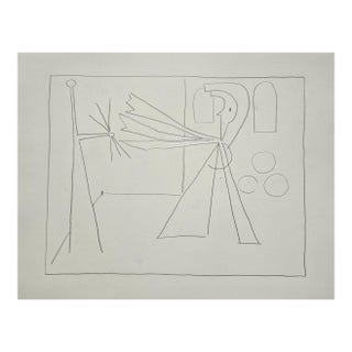 W 30 by H 23 Picasso Style Minimalist Pen Drawing / Natural Color Palette, Unframed For Sale