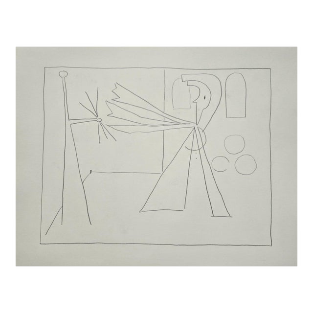 W 30 by H 23 Picasso Style Minimalist Pen Drawing / Neutral Palette, Unframed For Sale