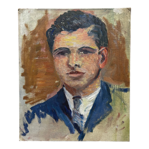 Vintage Oil Painting Portrait of a Dark Haired Man in a Suit ~ Unframed
