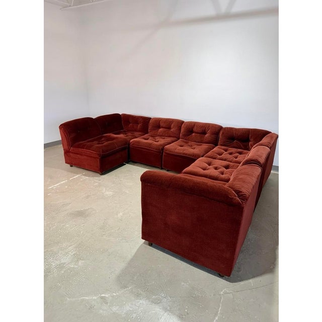 Wood Vintage Modular Pit Sectional Sofa, 7pcs For Sale - Image 7 of 12