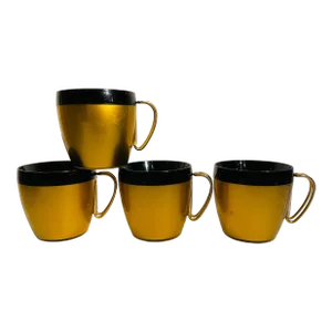 MCM West Bend Thermo Care Black and Gold Insulated Coffee Mugs / Cups Set of 4