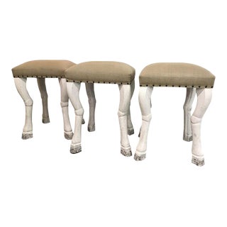 Modern Kathy Kuo Home Hoof Leg Stools- Gold Burlap Counter - Set of 3 For Sale