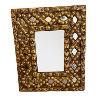 Italian Vintage Mirror With Ornate Decorative Gilded Chunky Frame For Sale