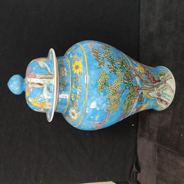 Chinese Ceramic Pot,Kangxi Marked Blue Ground FamilleVerte Porcelain Ginger Jar Hand Painted Playing Children Pattern For Sale - Image 4 of 12