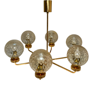 Italian 6-Glass Bowl Chandelier with Gilt Frame, 1970s