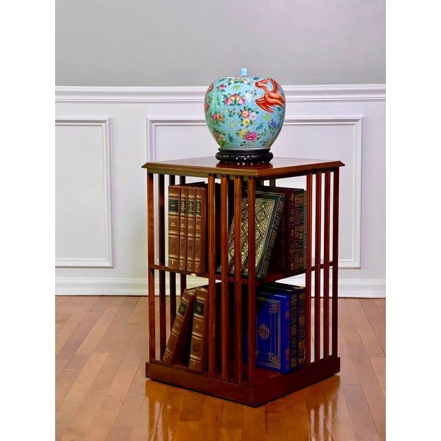 20th Century Italian Danner Style Hardwood Revolving Bookcase Table With Inlay For Sale - Image 11 of 12