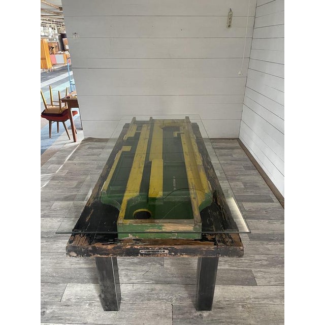 A- 360 vintage / industrial dining table made of wooden negative molds for locomotives +-1950 martin [sk] the wooden molds...