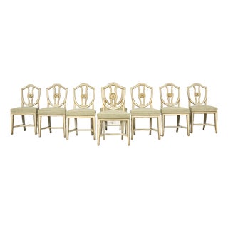 Set of 8 Late 19th Century Gustavian Style Chairs in Olive Green Floral Fabric For Sale