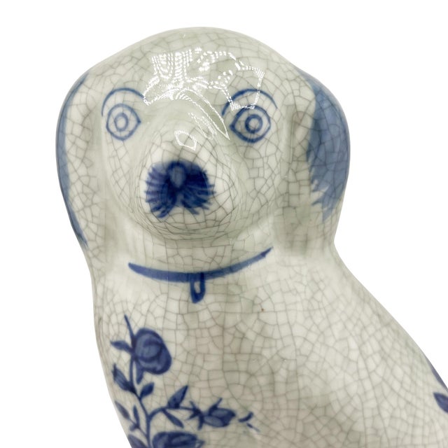 Delft Blue Style Crackle Glazed Staffordshire Dog Figure, Mid 20th Century Ceramic For Sale - Image 9 of 9