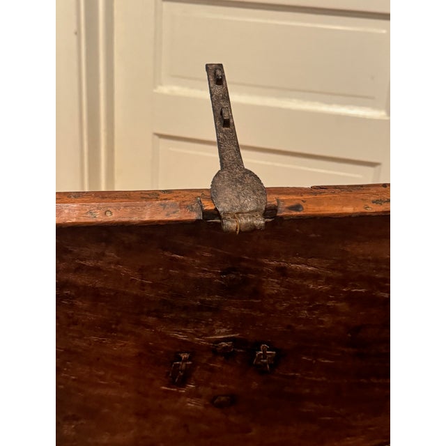 17th Century Hand Hewn Storage Box With Hand Hammered Iron Details For Sale - Image 13 of 15