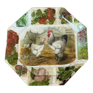 John Derian Decoupage Signed Octagonal Rooster Plate