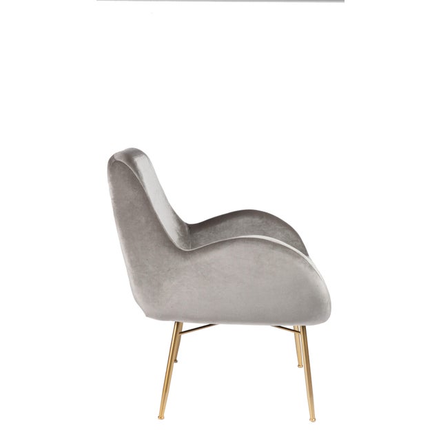New Modern Gray Velvet Armchair With Gold Legs and Pillows a Pair