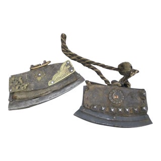 Antique Tibetan Chuckmuck Mechag Lighter Flint Match Striker Leather Pouch Pair For Sale