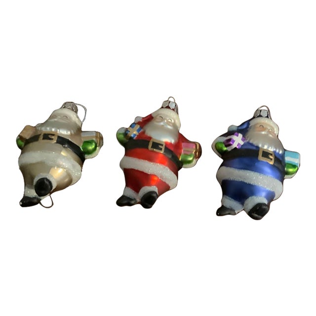 1990s Seasons of Cannon Falls Glass Waving Santa Ornaments - Set of 3 For Sale