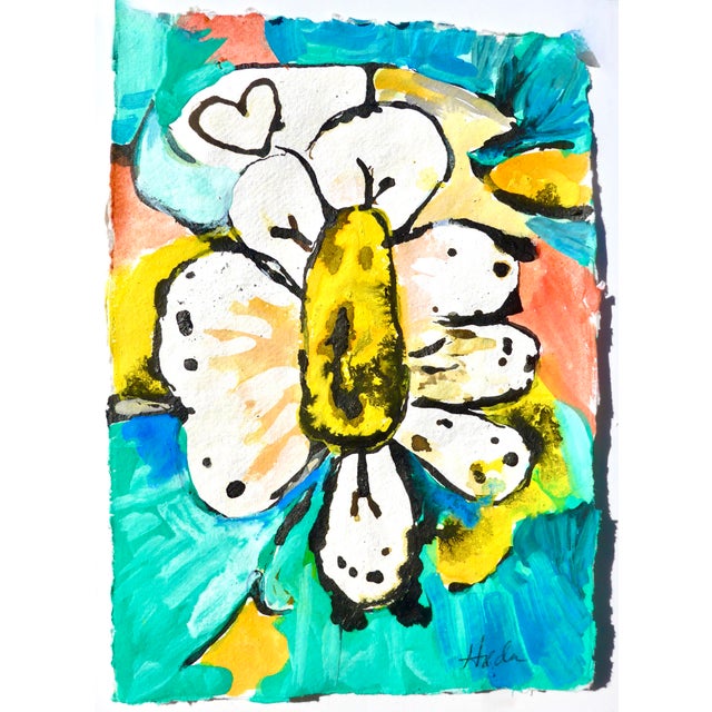 Contemporary "Daisy" Contemporary Abstract Floral Still Life Mixed-Media Painting For Sale - Image 3 of 7