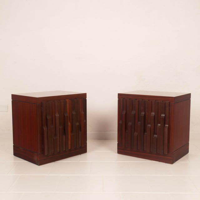 Mid-Century Gaetano Padouk Wood Nightstands by Luciano Frigerio for Frigerio, 1970s, Set of 2 For Sale - Image 4 of 18