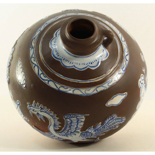 Brown 18th Century Chinese Export Kendi Jug Vessel Brown Purple Clay & Blue & White Feng Huang For Sale - Image 8 of 12