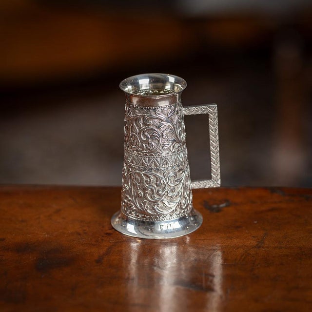 Antique early 20th Century Edwardian solid silver double spirit measure cup, of traditional size in a tapering body form...