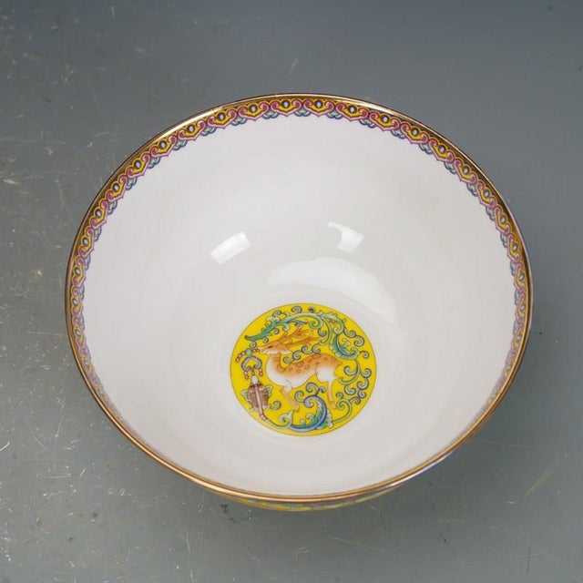 Mid 20th Century Enameled 6 Porcelain Bowls With Box – Famille Rose Style Deer & Floral Motif - 7 pcs For Sale - Image 18 of 18