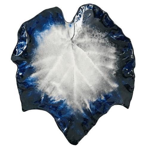 Vintage Blue Leaf-Shaped Dish in Ceramic, 1950s For Sale - Image 4 of 10