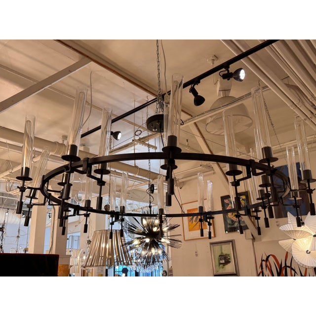 Industrial Jonathan Browning Industrial Restoration Hardware Fontanelle Round Chandelier For Sale - Image 3 of 12
