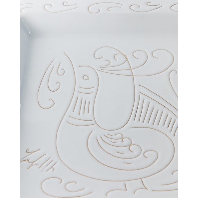 Vintage Ceramic Plate in White Ceramic with Etched Rooster Motif Relief, 1960s For Sale - Image 4 of 13