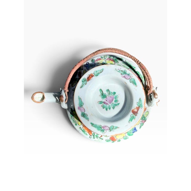 Antique Chinese Famille Rose Traveling Teapot With Fitted Warming Basket For Sale - Image 13 of 18