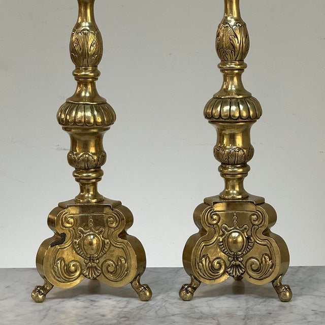 Set of Four Late 17th Century French Renaissance Brass Altar Candlesticks For Sale In Dallas - Image 6 of 18