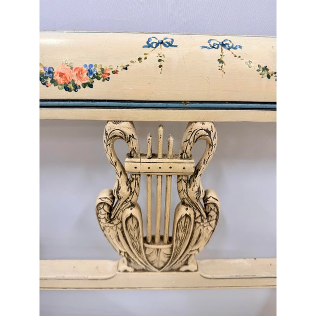 Wood Antique French Painted Twin Bed With Carved Swan Heads & Lyre Motifs For Sale - Image 7 of 11