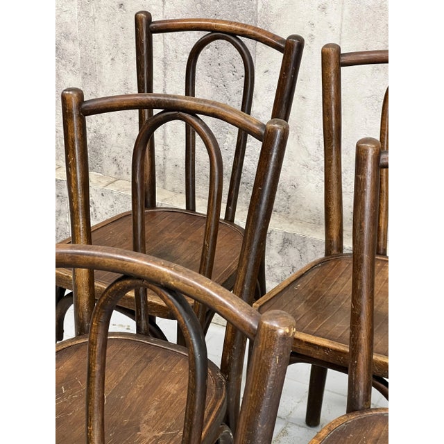 Vintage Bistro Chairs in Dark Brown Bentwood, 1920s, Set of 6 For Sale - Image 4 of 10