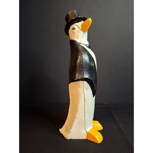 1930s Antique Hubley #463 Cast Iron Dapper Penguin Top Hat Bow Tie Doorstop Circa 1930s For Sale - Image 5 of 18