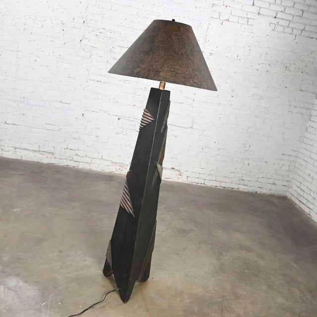 Postmodern Artmaster Studios Geometric Triangular Hand Painted Plaster Floor Lamp For Sale - Image 4 of 13