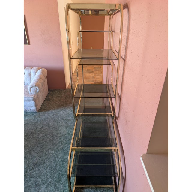 Deco Brass & Smoked Glass Adjustable Display Shelf/Etagere, C1980s For Sale - Image 9 of 10
