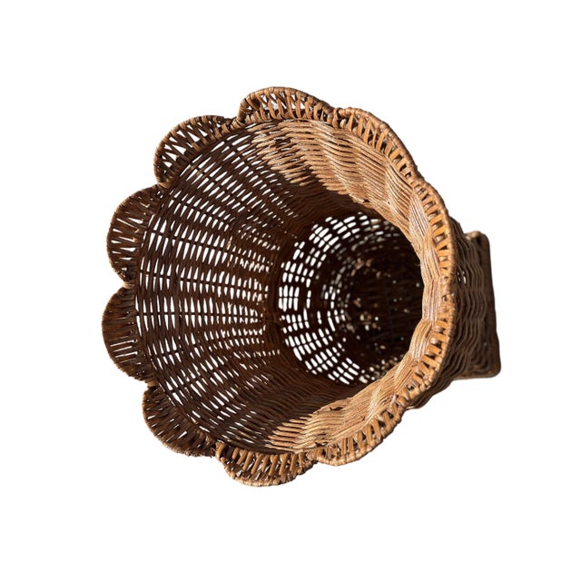 Wood Pair Woven Rattan/Wicker Urns With Bows For Sale - Image 7 of 14