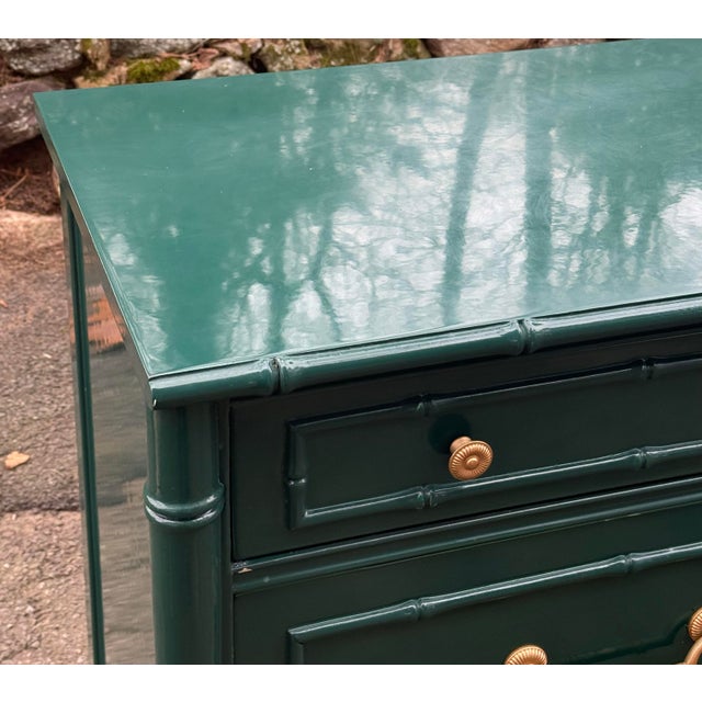 Green Thomasville Faux Bamboo Green High Gloss Three Drawer Dresser For Sale - Image 8 of 10