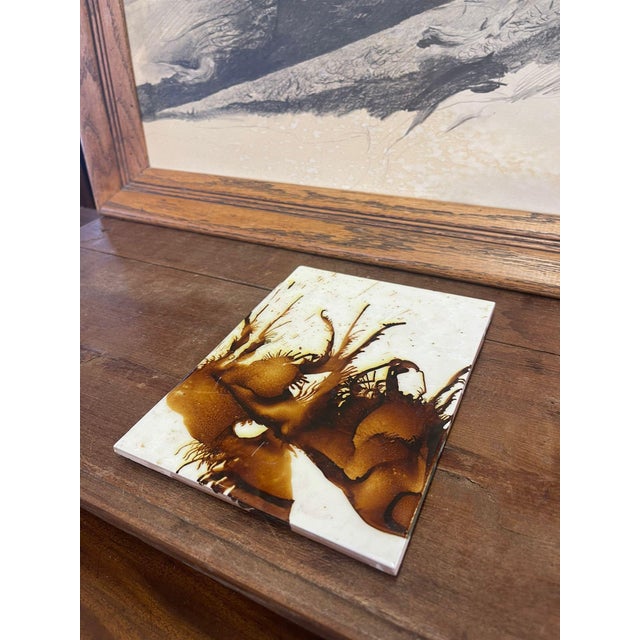 Boho Chic Vintage Decorative Abstract Wall Artwork Ceramic Tile For Sale - Image 3 of 6