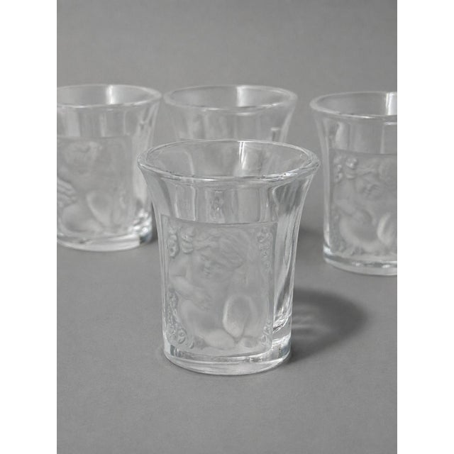 French Set of Six (6) Lalique 'Enfants' Crystal Liqueur Shot Glasses, France Signed For Sale - Image 3 of 6