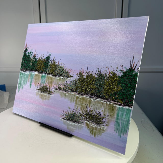 Contemporary Be Still My Heart Acrylic Painting 11" X 14" Serene Lake Mixed Media Landscape For Sale - Image 3 of 6