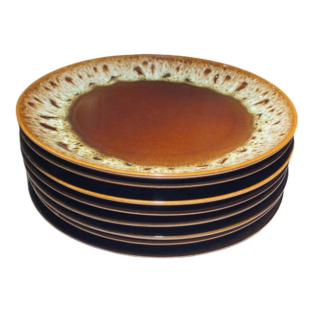 Fabulous set of eight vintage Harker Rawhide dinner plates, sometimes called Quaker Maid Harker or Cannonberg Harker in...