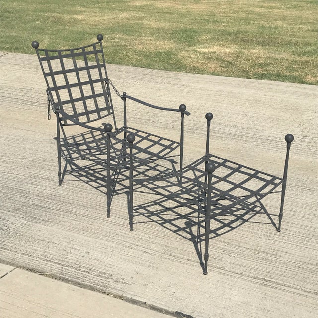 American Mario Papperzini for Salterini Italian Wrought Iron Reclining Arm Chair and Ottoman, Attributed For Sale - Image 3 of 11