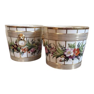French Empire Early 19th Century Paris Porcelain Cachepot Planter Vases or Jardinieres 1820 - A Pair For Sale