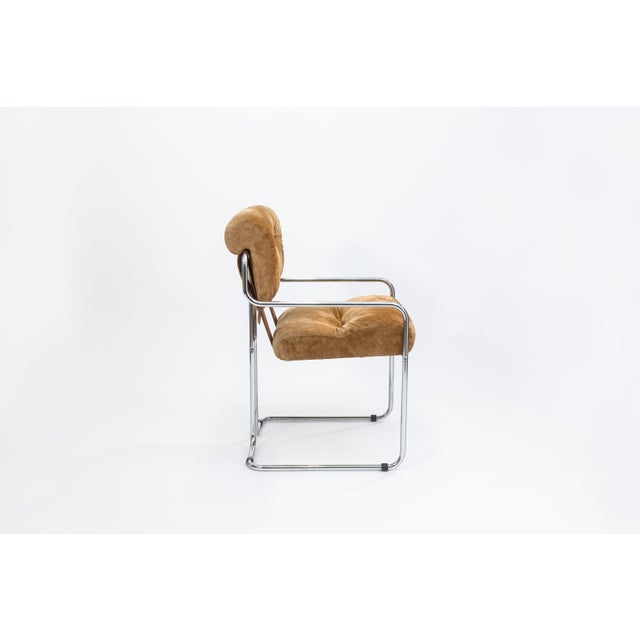Mid-Century Modern Guido Faleschini for I4 Mariani Set of 4 Vintage Tan Suede Fabric Tucroma Chairs For Sale - Image 3 of 13
