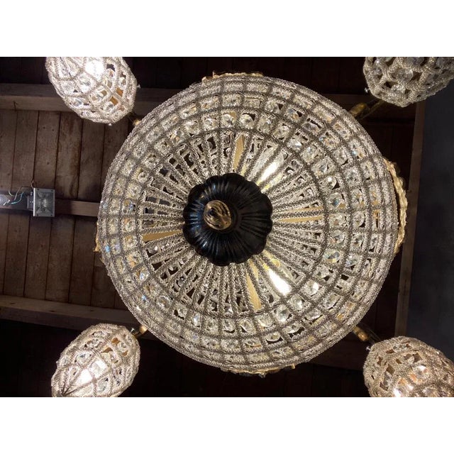 Late 20thC French Louis XVI Gold Swan Beaded Chandelier For Sale - Image 10 of 13