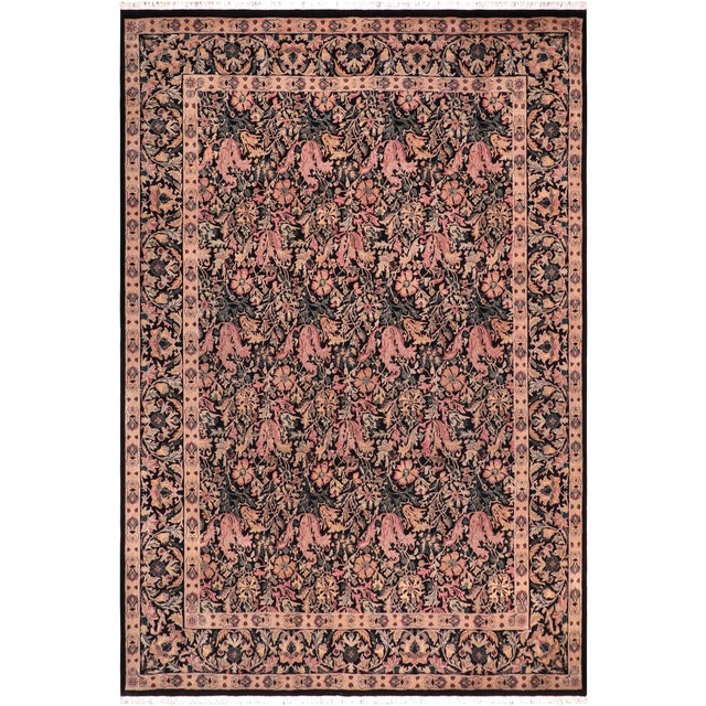 Shabby Chic 1990's Floral Pak-Persian Black/Red Wool Rug - 9'2'' X 11'10'' For Sale - Image 9 of 9