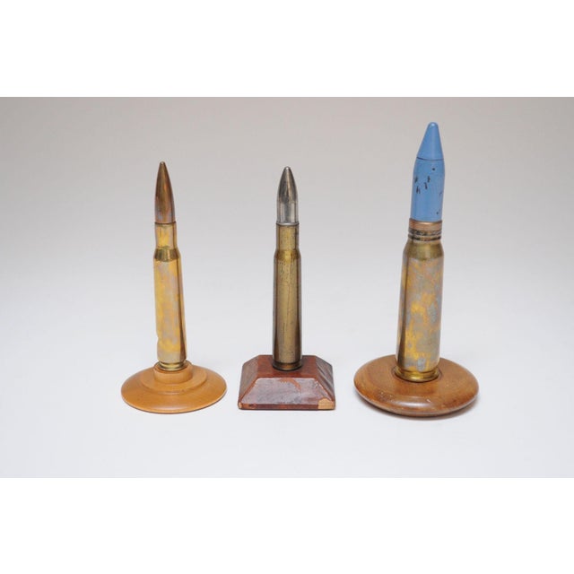 Set of Three Vintage Trench Art Bullet Casing Paperweights and Flint Lighter For Sale In New York - Image 6 of 12