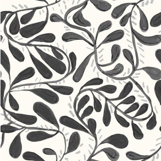 Sample - Wallflower Vines Wallpaper by Susan Hable in Black on White For Sale
