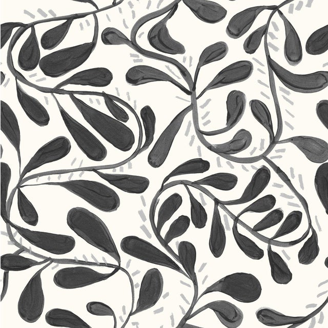 Sample - Wallflower Vines Wallpaper by Susan Hable in Black on White For Sale
