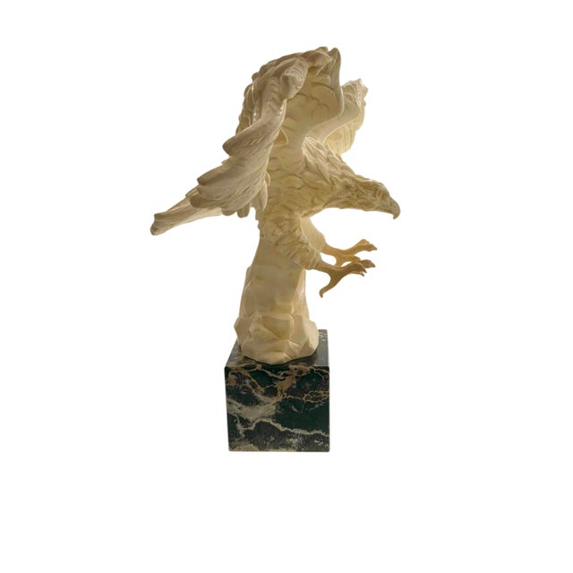 Late 20th Century Late 20th Century Eagle Sculpture Alabaster on Marble Base by Santini Italy Vintage Majestic Decor For Sale - Image 5 of 10